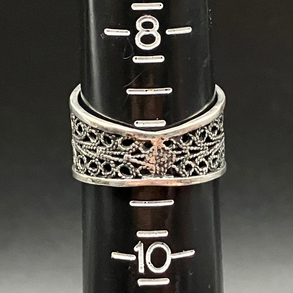 Sterling Silver Filigree Statement Ring Black Cabochon Cannetille Size 9 - Picture 8 of 9